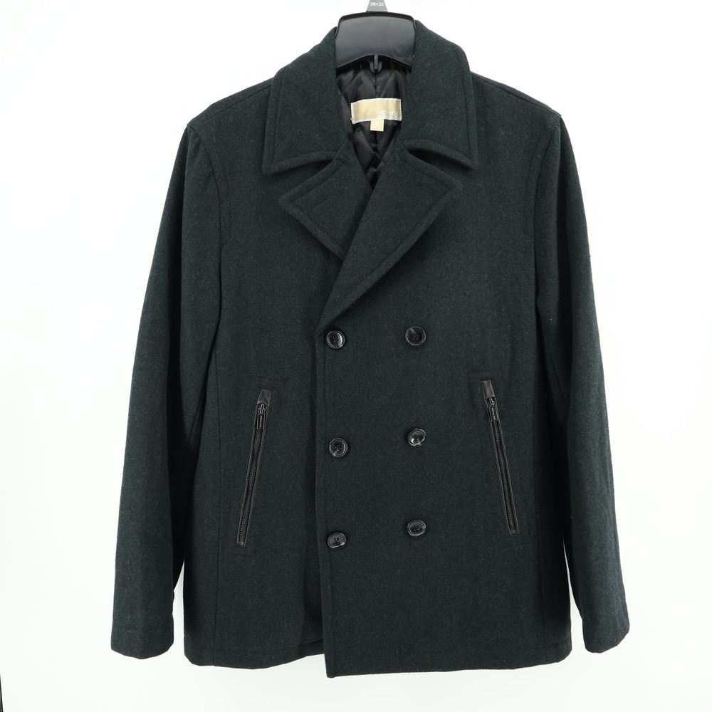 Michael Kors Mens Gray Wool Blend Double Breasted Pea Coat Jacket‎